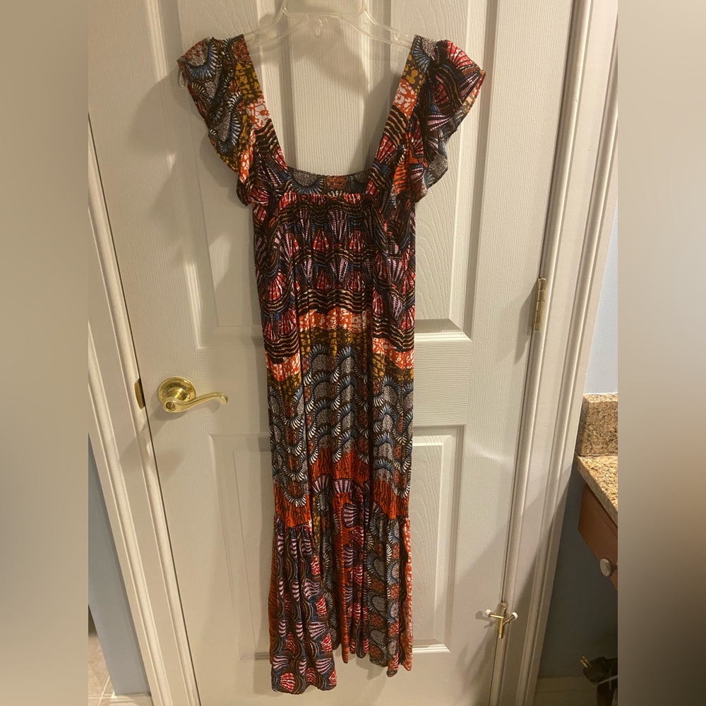 Corey Lynn Calter in Anthropologie Midi Boho Dress with Red and Orange XSP boho - Picture 5 of 10